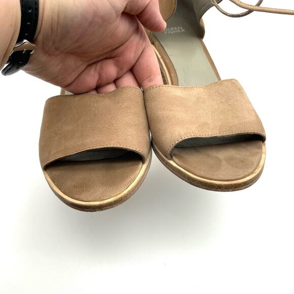 Eileen Fisher Ann Nubuck Suede Ankle Tie Heel Sandal Brown 9.5 - Picture 4 of 10